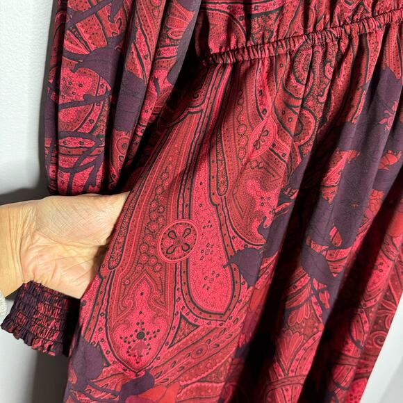 Kobi Halperin Cher Maureen V Neck  Printed Long Sleeves Midi Dress Dark Sz L - Picture 6 of 15